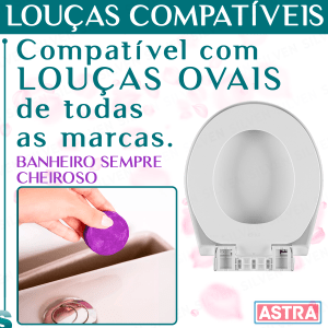 Tampa Assento Sanitário Almofadado Oval Removivel Fecha Suave com Amortecedor branco Universal + Bloco Pedra Aromatizador Sanitario para Caixa Acoplada