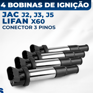 Kit 4 Bobinas de Ignição Jac J2 J3 J5 Lifan X60 2010 2011 2012 2013 2014 2015 2016
