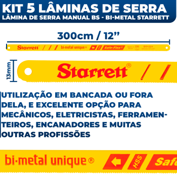 Kit 5 Lâmina de Serra Manual Starret BS1224 Safe Bi-Metal Unique