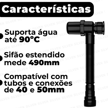 Sifão Sanfonado Universal Copo Preto - Astra