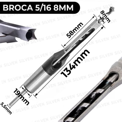 Jogo 4 Broca Furo Quadrado Em Madeira 1/4 5/16 3/8 1/2