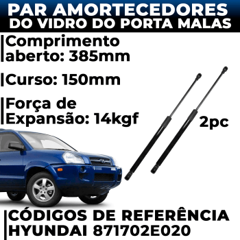 Par Amortecedor Do Vidro Tucson Porta Mala Hyundai 2005 2006 2007 2008 2009 2010 2011 2012 2013 2014 2015 2016