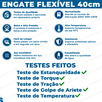 Engate Mangueira Flexível 40cm Trançado Aço Inox Quente Frio