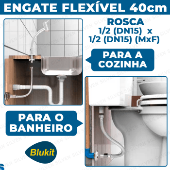 Engate Mangueira Flexível 40cm Trançado Aço Inox Quente Frio