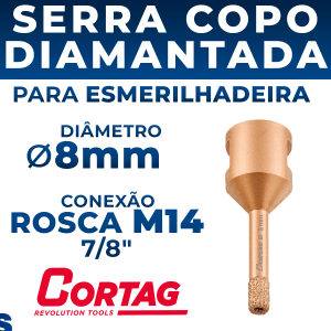 Serra Copo Diamantada 8mm Cerâmica Porcelanato Granito Mármore Para Esmerilhadeira M14 Cortag