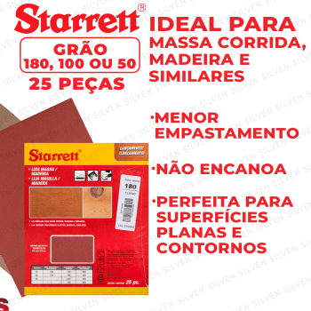 Kit 25 Lixa Massa Corrida Madeira Mdf Acabamento Starrett