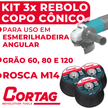 Kit 3 Rebolo Copo Cônico Esmerilhadeira Lixadeira Acabamento