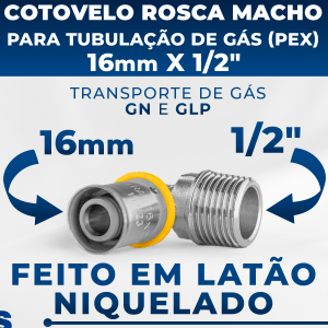 Cotovelo C/ Rosca Macho Para Tubo Pex Gás 16mm X Rosca 1/2"