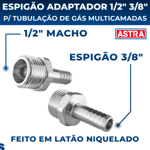 Espigão Adaptador 1/2 Para Gás Encanado Pex X Bico 3/8 Astra Multicamadas