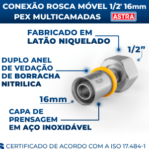 Kit Conexões Gás Tubulação 1/2" 16mm  Pex GLP GN Registro 90º Espigão Cotovelo Rosca Móvel