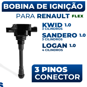 Bobina de Ignição Renault Kwid Sandero Logan 1.0 3cc 2017 2018 2019 2020 2021 2022