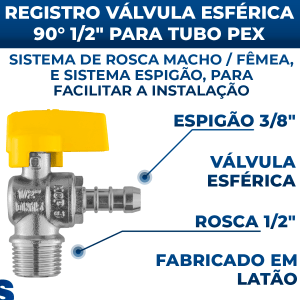 Registro Válvula Gás Esfera Angular 90° 1/2 Npt M X 3/8 Bm