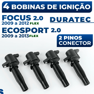 Jogo Kit 4 Bobinas de Ignição Ford Focus Ecosport 2.0 Duratec 2009 2010 2011 2012 2013 4M5E12A366AA