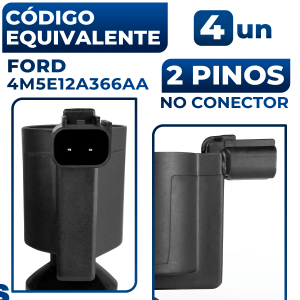 Jogo Kit 4 Bobinas de Ignição Ford Focus Ecosport 2.0 Duratec 2009 2010 2011 2012 2013 4M5E12A366AA