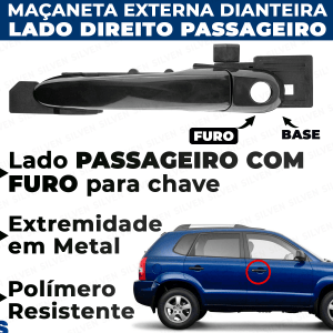 Maçaneta Dianteira Direita Externa com Base Suporte Tucson Furo