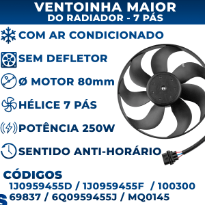 Ventoinha Maior Do Radiador Golf A3 Polo Fox Bora 7 Pás 1.8 1.6 1.0 2.0 Eletroventilador