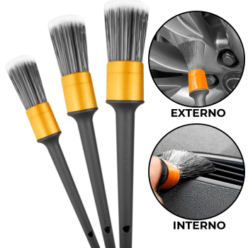 Kit 3 Pincéis Para Detalhamento Automotivo Interno Externo	