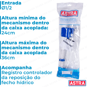 Mecanismo Entrada Reparo Boia Caixa Acoplada Astra Universal