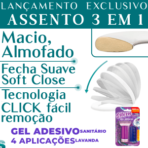 Assento Sanitário Almofadado Oval Fecha Suave + Gel Adesivo Cheirinho Lavanda