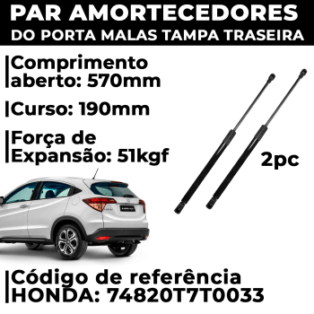 Par Amortecedor Tampa Traseira Porta Malas Honda Hrv 2016 2017 2018 2019 2020 2021 