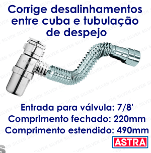 Sifão Copo Cromado Universal Sanfonado Flexível Pia Cozinha Astra