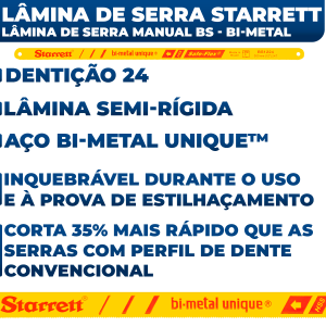 Lâmina de Serra Serrinha Para Arco De Serra Manual 24 Dentes Bimetal Starrett.