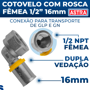 Conexão Pex P/gás 1/2 Rosca Fêmea Cotovelo 16mm Astra