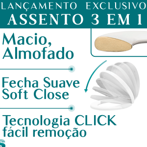 Assento Sanitário Oval Click Almofadado Fechamento Suave Soft Close Fácil Remoção ASTRA