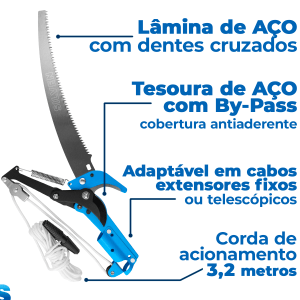 Serrote De Poda Profissional Serra e Poda de Galhos Altos de Arvores com Guilhotina Tesoura SILVEN