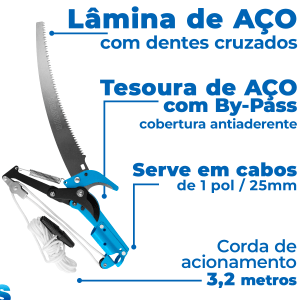Serrote De Poda Profissional Serra e Poda de Galhos Altos de Arvores com Guilhotina Tesoura SILVEN