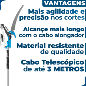 Serrote Podador Poda Galhos Altos Cabo Extensível Telescópico 3m