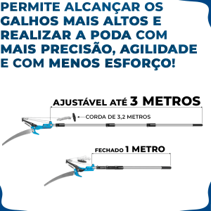 Serrote Podador Poda Galhos Altos Cabo Extensível Telescópico 3m