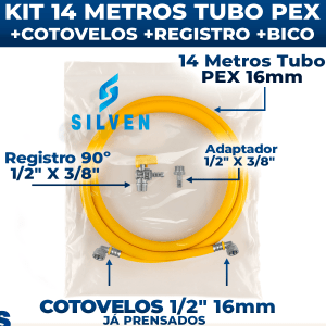 Kit 14 Metros Tubo Pex 16mm Multicamada Para Gás + Cotovelos + Registro Angular + Bico Espigão Adaptador