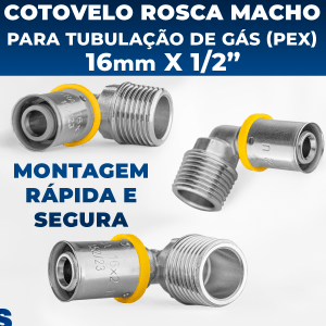 Cotovelo C/ Rosca Macho Para Tubo Pex Gás 16mm X Rosca 1/2"