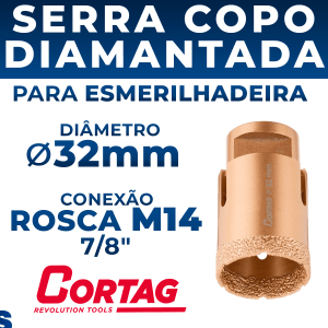 Serra Copo Diamantada 32mm Cerâmica Porcelanato Granito Mármore Para Esmerilhadeira M14 Cortag