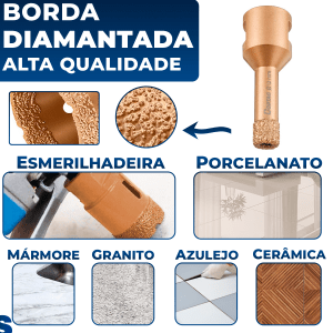 Serra Copo Diamantada 12mm Para Esmerilhadeira M14 Cortag Porcelanato Granito Mármore Cerâmica