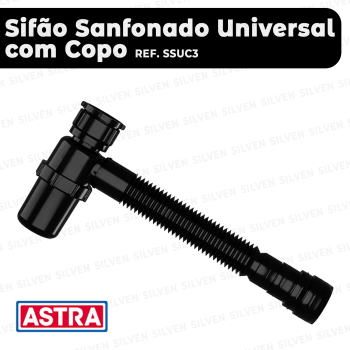 Sifão Sanfonado Universal Copo Preto - Astra