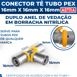 Conector Te Tee 16 X 16 X 16mm 1/2 Tubo Pex Multicamadas Gás