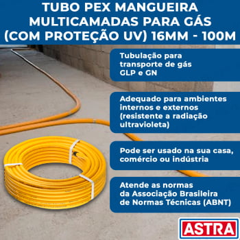 Tubo Pex para Gás 16mm Multicamadas 100 Metros Tubulação Pex com Proteção Uv