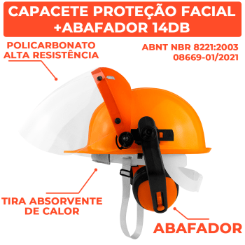 Capacete Proteção Facial Policarbonato 7p Abafador 14db