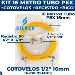 Kit 16 Metro Tubo Pex 16mm P/ Gás + Cotovelos + Registro + Adaptador