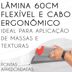 Desempenadeira Berox Aço Inox 60cm + Suporte Massa Corrida Drywall Cimento Queimado 