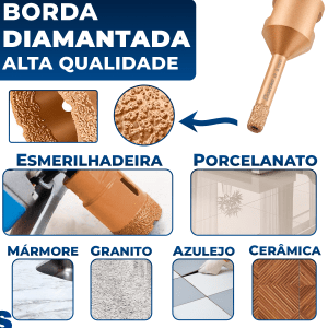 Serra Copo Diamantada 8mm Cerâmica Porcelanato Granito Mármore Para Esmerilhadeira M14 Cortag