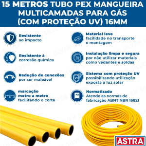 Kit 15 Metros Tubo Pex Multicamadas 16mm P/ Gás Mangueira