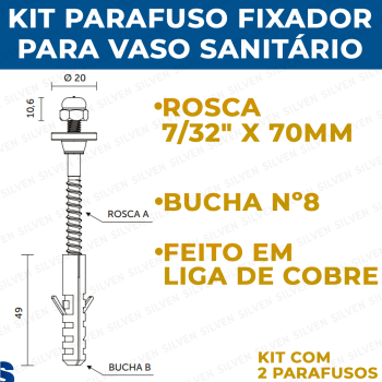 Parafuso Para Vaso Sanitário 10mm Kit Completo 2 Unidades