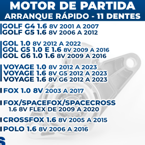 Motor Partida Arranque Rápido 11 Dentes Gol Fox Voyage Golf Polo G5 G6 Crossfox Spacefox Spacecross