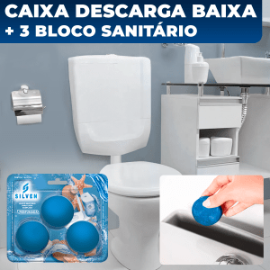 Caixa De Descarga Baixa Astra Acoplada + 3 Bloco Pedra Sanitárias