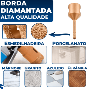 Serra Copo Diamantada 6mm Para Esmerilhadeira M14 Cortag Porcelanato Granito Mármore Cerâmica