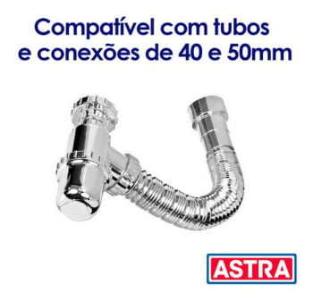 Kit 2 Sifão Sanfonado Universal Copo Cromado Flexível Astra