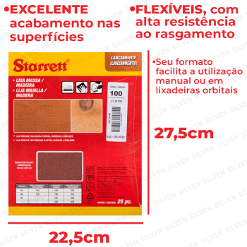 Kit 25 Lixa Massa Corrida Madeira Mdf Acabamento Starrett